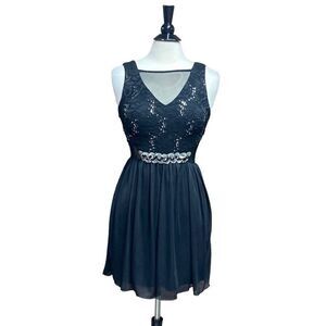 BCX Black Lace & Sequin Sleeveless Chiffon Dress Size 5